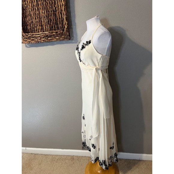 BCBGMAXAZRIA Dress 10 Ivory Black Silk Flowy Wedding Party Cruise NWT $228 - Picture 4 of 12